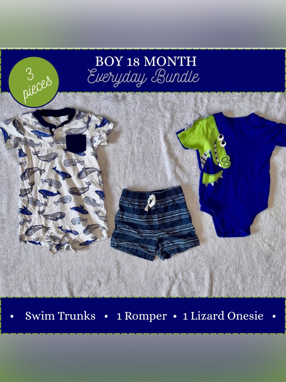 Boys 18-Month Navy & Green Everyday Romper and Shorts Set